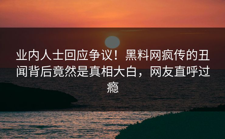 业内人士回应争议！黑料网疯传的丑闻背后竟然是真相大白，网友直呼过瘾