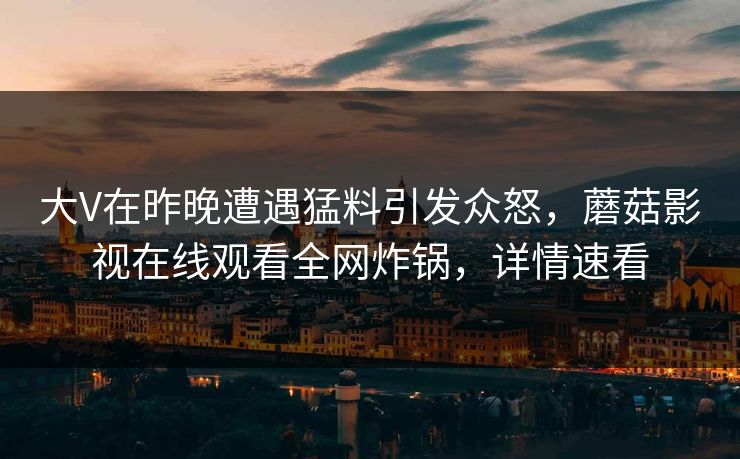 大V在昨晚遭遇猛料引发众怒，蘑菇影视在线观看全网炸锅，详情速看